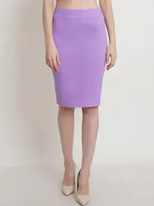 Popwings Women Purple Solid  Knee Length Pencil Skirt