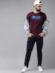 BEAT LONDON by PEPE JEANS Men Burgundy Brand Logo Printed Pure Cotton Slim Fit T-shirt