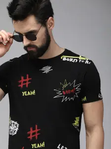 BEAT LONDON by PEPE JEANS Men Black & Red Printed Pure Cotton Slim Fit T-shirt
