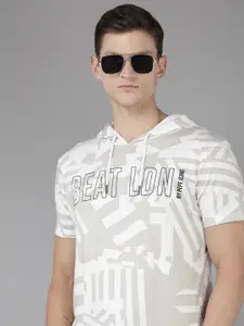 BEAT LONDON by PEPE JEANS Printed Hooded Pure Cotton Casual T-shirt