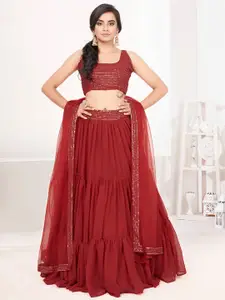 SHOPGARB Red Embellished Semi-Stitched Lehenga & Unstitched Blouse With Dupatta