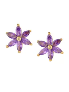 Efulgenz Purple Floral Studs Earrings