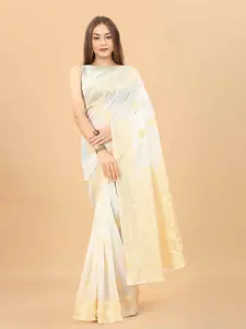 Silk Land White & Gold-Toned Woven Design Zari Saree