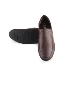 Red Chief Men Brown Solid Leather Formal Slip-On Shoes