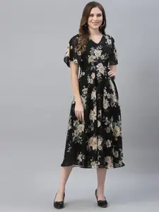 Strong And Brave Black Floral Printed Odour Free Midi Dress