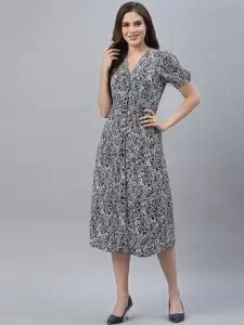 Strong And Brave Navy Blue Floral Printed Odour Free A-Line Midi Dress
