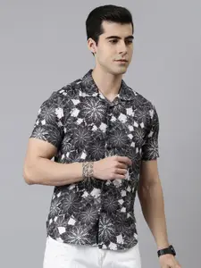 Bushirt Men Grey Comfort Floral Printed Casual Shirt