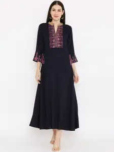 Peppertree Navy Blue & Pink Ethnic Motifs Ethnic A-Line Maxi Dress