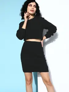 Berrylush Women  Black Solid Top with  Skirt