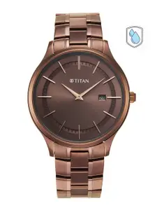 Titan Men Brown Dial & Gunmetal Toned Stainless Steel Bracelet Style Straps Analogue Watch