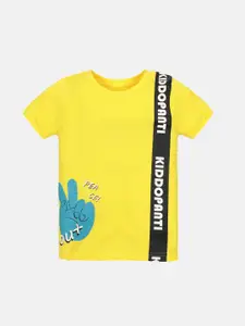 KiddoPanti Boys Yellow Typography Printed Cotton T-shirt