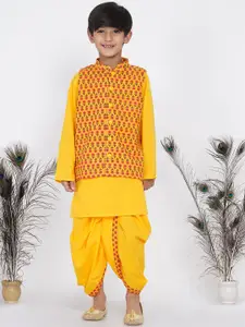 Little Bansi Boys Yellow Pure Cotton Kurta with Dhoti Pants