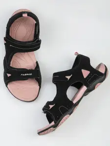 ABROS Women Black & Peach-Colored Sports Sandals