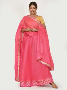 Kesarya Pink & Gold-Toned Printed Cotton Ready to Wear Lehenga & Unstitched Blouse With Dupatta