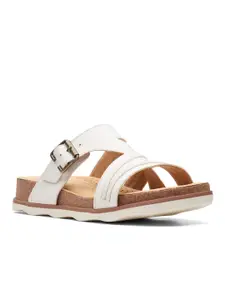 Clarks Women White Leather Comfort Sandals