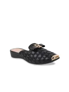 THE WHITE POLE Women Black Textured Leather Ethnic Flats