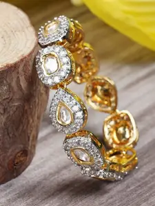 AURAA TRENDS Women Gold-Toned & White American Diamond Rhodium-Plated Bangle-Style Bracelet