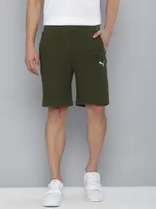 Puma Men Olive Green Ribbed Slim Fit Sports Shorts
