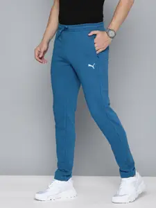 Puma Men Teal Blue Zippered Knitted Slim Fit Track Pants