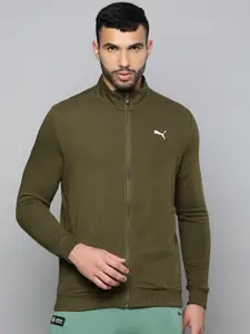 Puma Men Olive Green Brand Logo Printed Slim Fit Sporty Jacket
