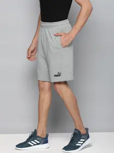 Puma Men Grey Melange Power Logo Regular Fit Sports Shorts