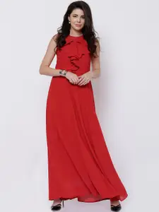 Tokyo Talkies Women Red Solid Maxi Dress