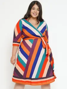 Amydus Plus Size Striped Midi Wrap Dress
