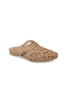 THE WHITE POLE Women Tan Textured Leather Ethnic Flats