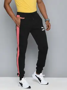 Puma Men Black Iconic T7 Double Knit Slim Fit Side Striped Joggers