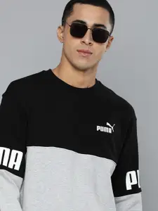 Puma Men Grey And Black Colourblocked Power Regular Fit Pullover Sweatshirt