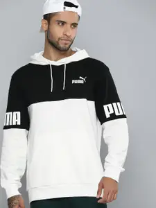 Puma Men White & Black Colourblocked Regular Fit Power Hoodie Sweatshirt
