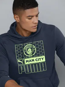 Puma Men Navy Blue Printed Manchester City Hooded Football Sweatshirt