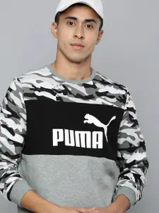 Puma Men Black & Grey Melange Camouflage Printed Regular Fit Sweatshirt
