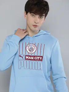 Puma Men Blue Graphic Printed Manchester City Hooded Sweatshirt