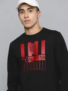 Puma Men Black Printed AC Milan Football Core Crew Sweatshirt