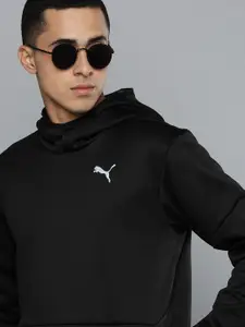 Puma Men Black Brand Logo Printed Hooded Sweatshirt