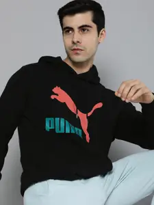 Puma Men Black Printed Classics Logo Regular Fit Hooded Sweatshirt