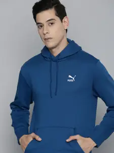 Puma Men Blue Printed Classics Hooded Regular Fit Sweatshirt