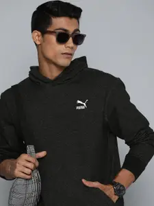 Puma Men Black Brand Logo Embroidered Pure Cotton Regular Fit Hooded Pullover Sweatshirt