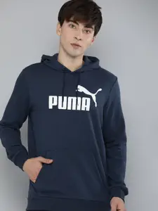 Puma Men Navy Blue Brand Logo Printed Hooded Sweatshirt