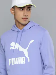 Puma Men Lavender & White Brand Logo Printed Hooded Sweatshirt