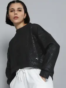Puma Women Black Animal Embossed Animal Print DryCELL Fashion Luxe Sports Sweatshirt