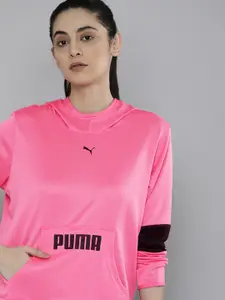 Puma Women Pink Printed Pure Cotton Relaxed Fit Hooded Sweatshirt