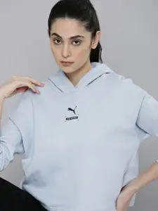 Puma Women Grey Hooded Pure Cotton Sweatshirt
