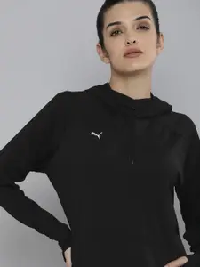 Puma Women Black Hooded Solid Sustainable Sweatshirt