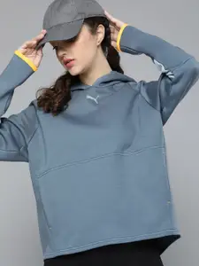 Puma Women Grey Evostripe Hooded  Relaxed Fit Sweatshirt