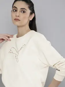 Puma Women Cream-Coloured Printed Pure Cotton Sweatshirt