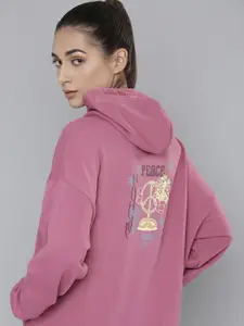 Puma Women Pink Printed Downtown Oversized Hooded Sweatshirt