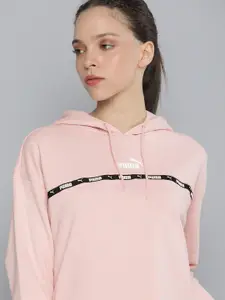 Puma Women Pink Power Tape Hooded Relaxed Fit Sweatshirt