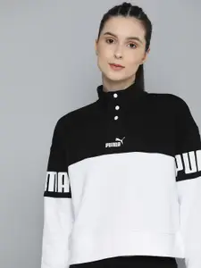 Puma Women Black & White Relaxed Fit Power Colourblocked Sweatshirt